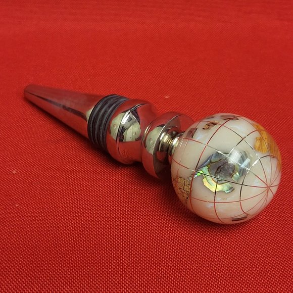 Gemstone World Globe Chrome Base Wine Bottle Stopper Cloisonne Inlaid - Picture 13 of 16